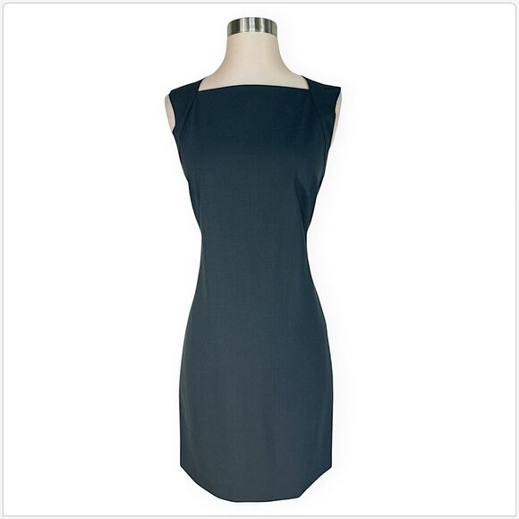 Theory Almeria Charcoal Gray Square Neck Stretch Wool Sheath Dress New NWOT 6 - Picture 2 of 6
